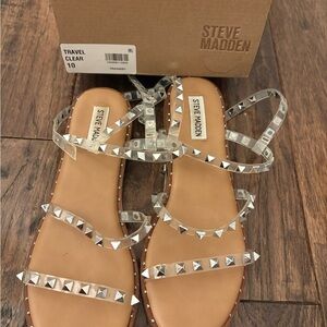 Steve Madden Clear and Silver Studded Sandals